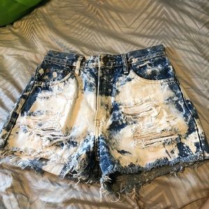 High waist, distressed, acid wash shorts